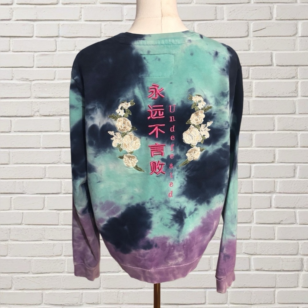 Blind Rooster Tie-Dye “Undefeated” Embroidered Floral Sweatshirt Size M